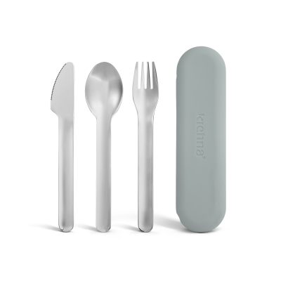 Grey portable stainless steel cutlery set