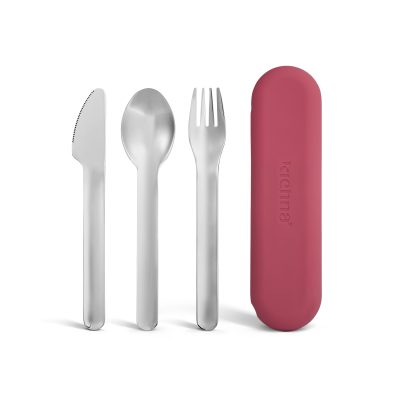 Red portable stainless steel cutlery set